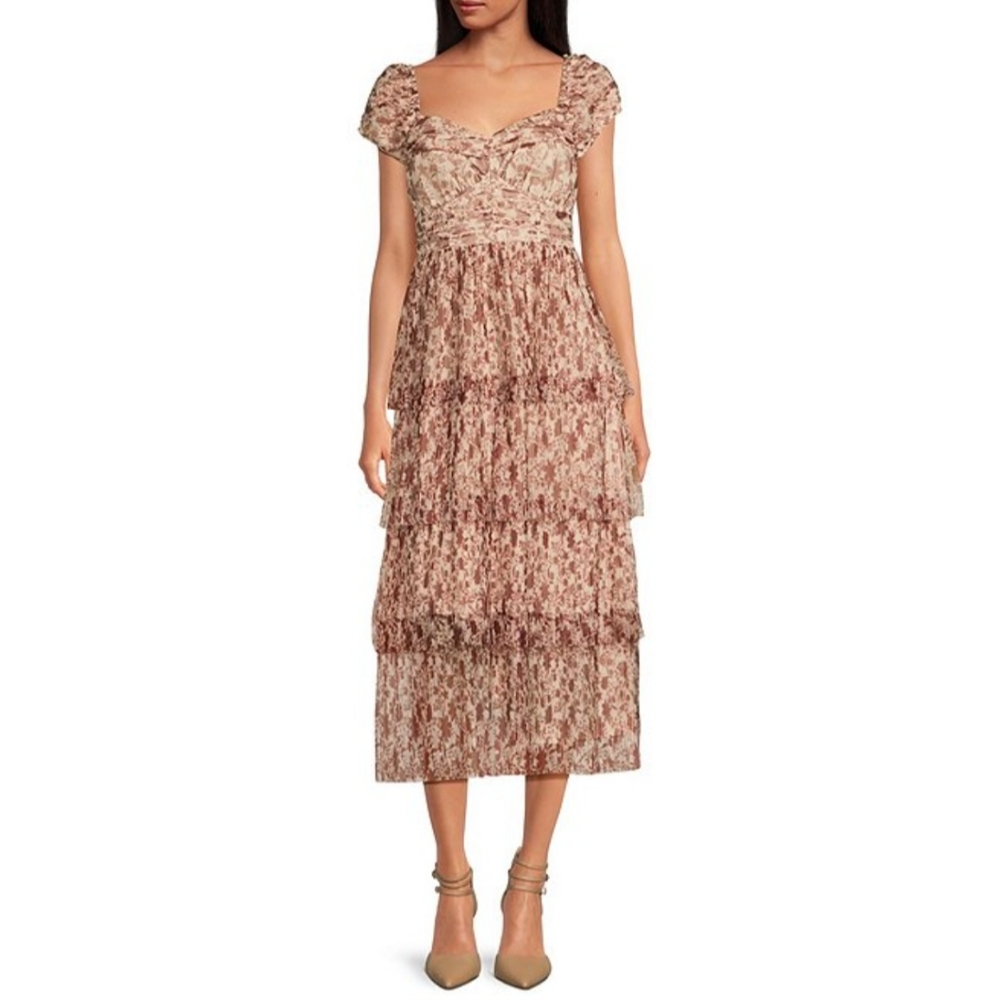 Adelyn Rae Printed Sweetheart Neckline Cap Sleeve Dress